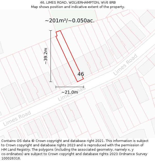 46, LIMES ROAD, WOLVERHAMPTON, WV6 8RB: Plot and title map