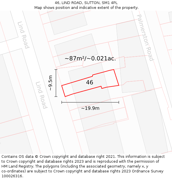 46, LIND ROAD, SUTTON, SM1 4PL: Plot and title map