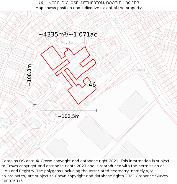 46, LINGFIELD CLOSE, NETHERTON, BOOTLE, L30 1BB: Plot and title map