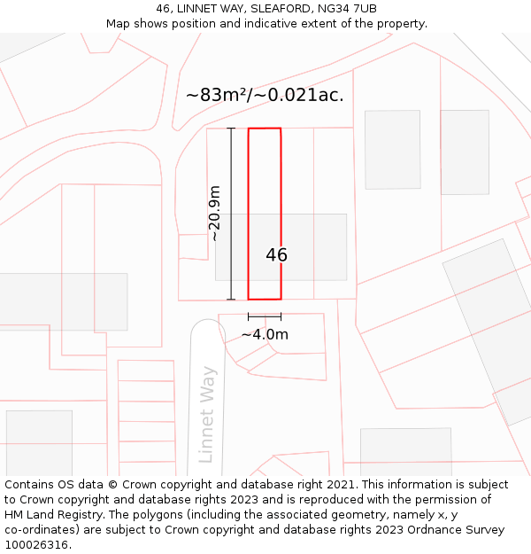 46, LINNET WAY, SLEAFORD, NG34 7UB: Plot and title map