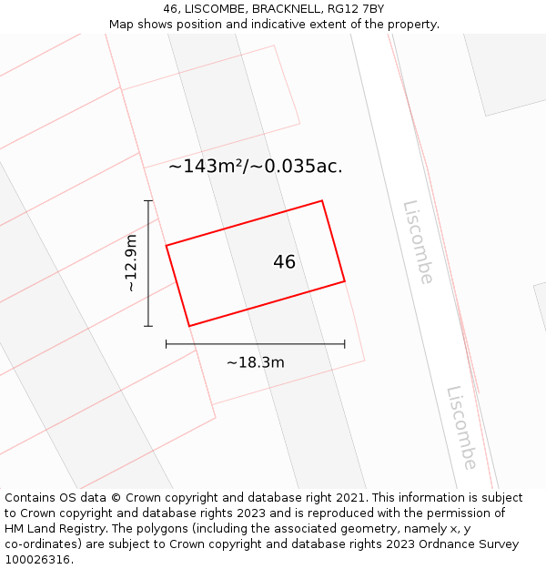 46, LISCOMBE, BRACKNELL, RG12 7BY: Plot and title map