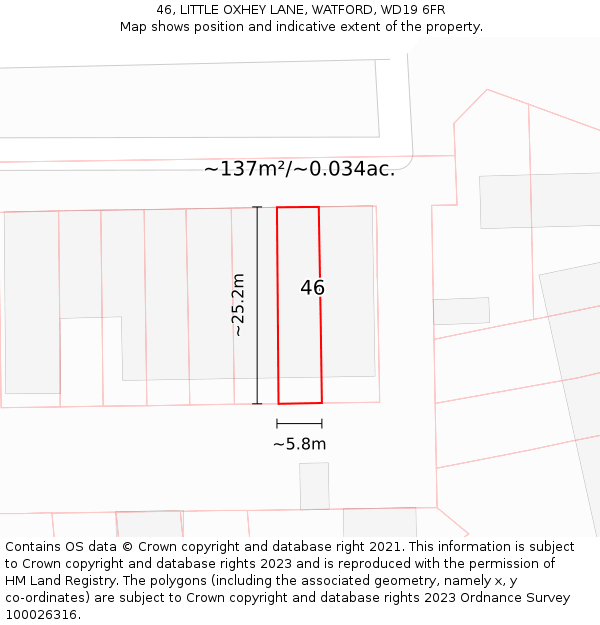 46, LITTLE OXHEY LANE, WATFORD, WD19 6FR: Plot and title map