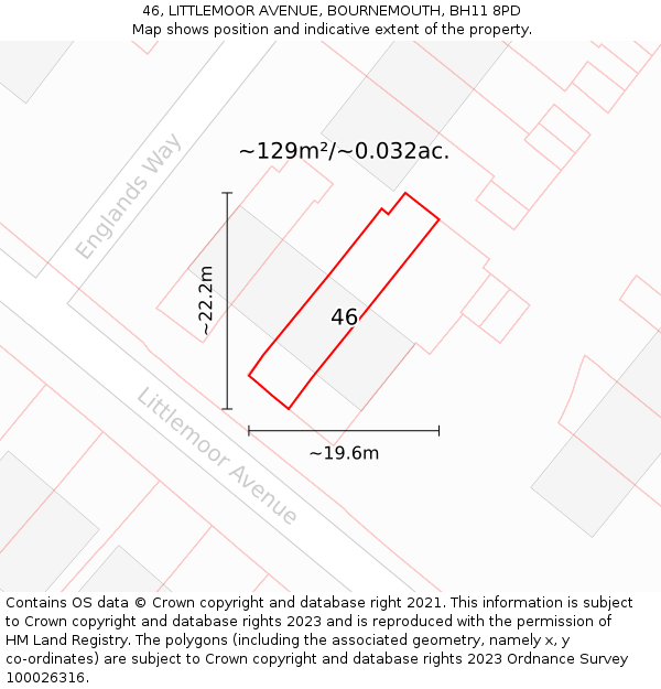 46, LITTLEMOOR AVENUE, BOURNEMOUTH, BH11 8PD: Plot and title map