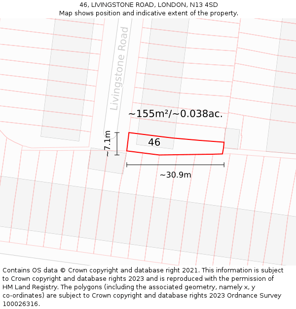 46, LIVINGSTONE ROAD, LONDON, N13 4SD: Plot and title map
