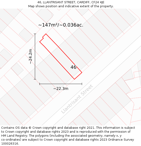 46, LLANTRISANT STREET, CARDIFF, CF24 4JE: Plot and title map