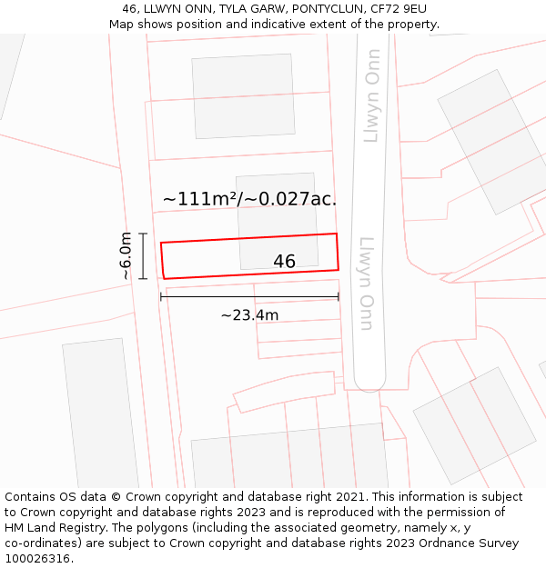 46, LLWYN ONN, TYLA GARW, PONTYCLUN, CF72 9EU: Plot and title map