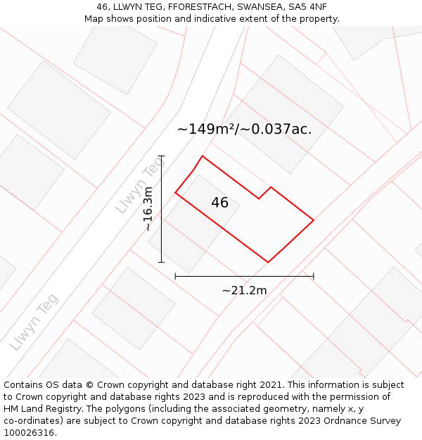 46, LLWYN TEG, FFORESTFACH, SWANSEA, SA5 4NF: Plot and title map