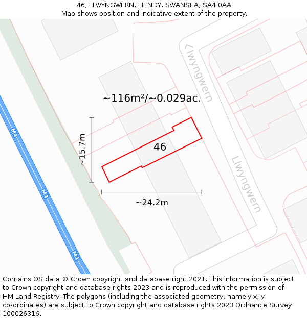 46, LLWYNGWERN, HENDY, SWANSEA, SA4 0AA: Plot and title map
