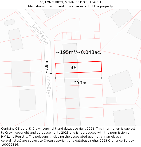 46, LON Y BRYN, MENAI BRIDGE, LL59 5LL: Plot and title map