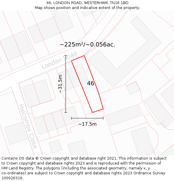 46, LONDON ROAD, WESTERHAM, TN16 1BD: Plot and title map
