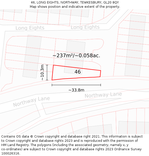 46, LONG EIGHTS, NORTHWAY, TEWKESBURY, GL20 8QY: Plot and title map