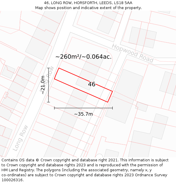 46, LONG ROW, HORSFORTH, LEEDS, LS18 5AA: Plot and title map