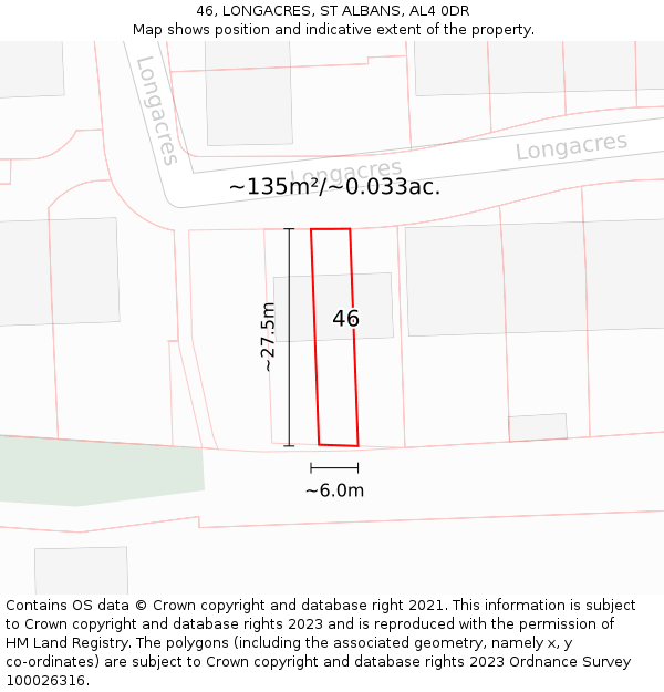 46, LONGACRES, ST ALBANS, AL4 0DR: Plot and title map