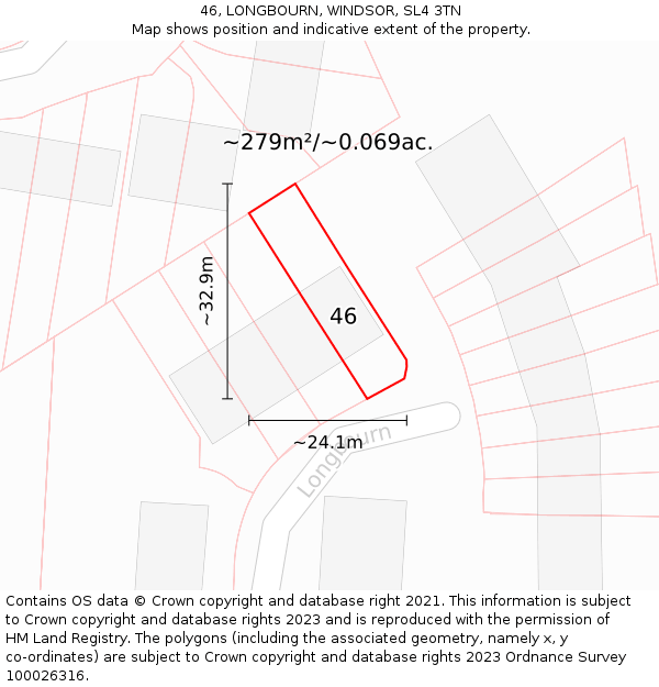 46, LONGBOURN, WINDSOR, SL4 3TN: Plot and title map
