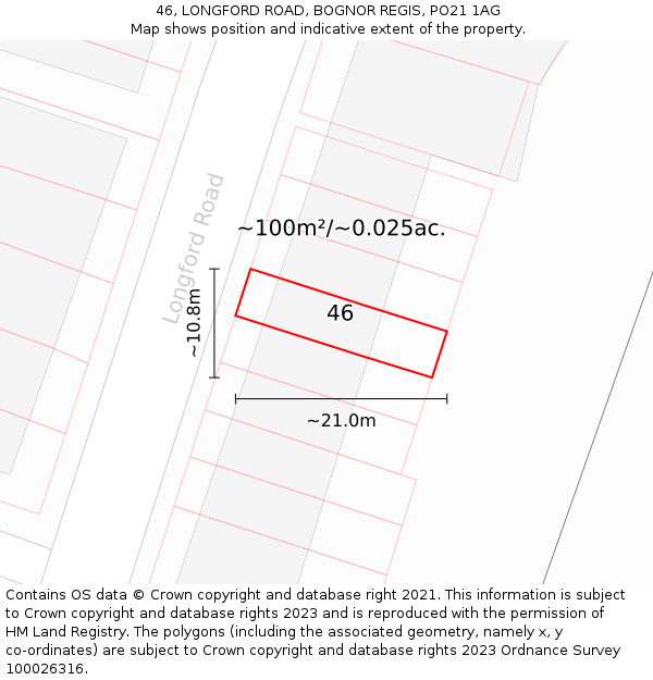 46, LONGFORD ROAD, BOGNOR REGIS, PO21 1AG: Plot and title map