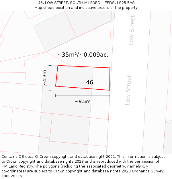 46, LOW STREET, SOUTH MILFORD, LEEDS, LS25 5AS: Plot and title map
