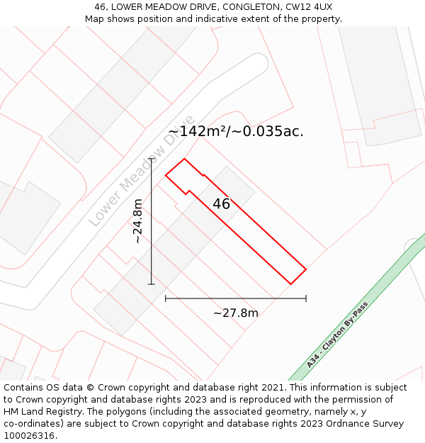 46, LOWER MEADOW DRIVE, CONGLETON, CW12 4UX: Plot and title map