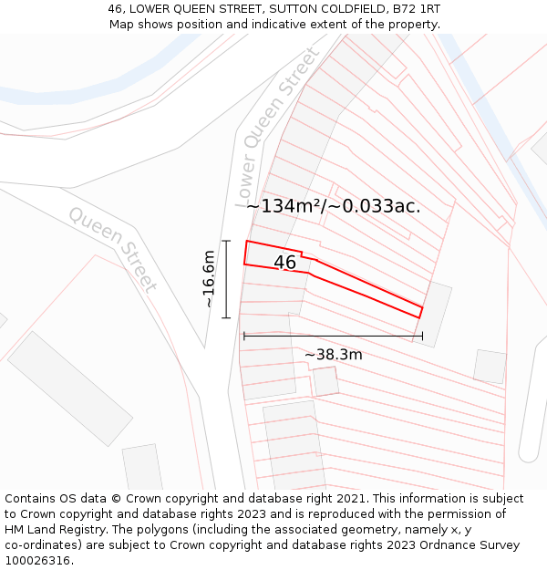 46, LOWER QUEEN STREET, SUTTON COLDFIELD, B72 1RT: Plot and title map