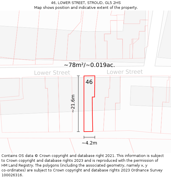 46, LOWER STREET, STROUD, GL5 2HS: Plot and title map