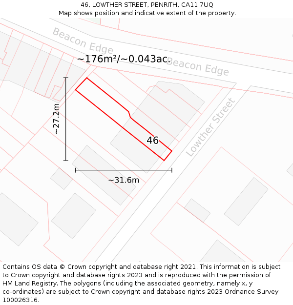 46, LOWTHER STREET, PENRITH, CA11 7UQ: Plot and title map