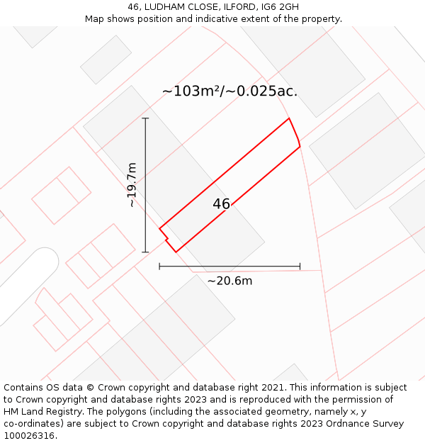 46, LUDHAM CLOSE, ILFORD, IG6 2GH: Plot and title map