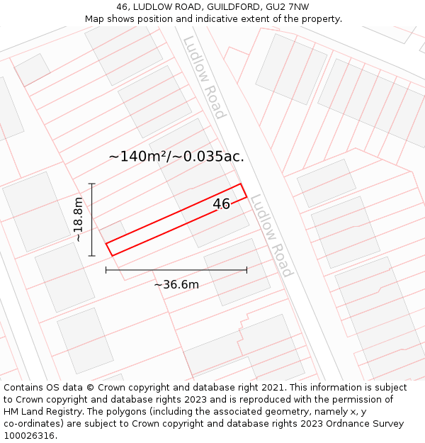 46, LUDLOW ROAD, GUILDFORD, GU2 7NW: Plot and title map