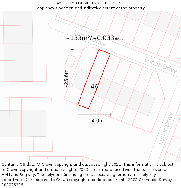 46, LUNAR DRIVE, BOOTLE, L30 7PL: Plot and title map