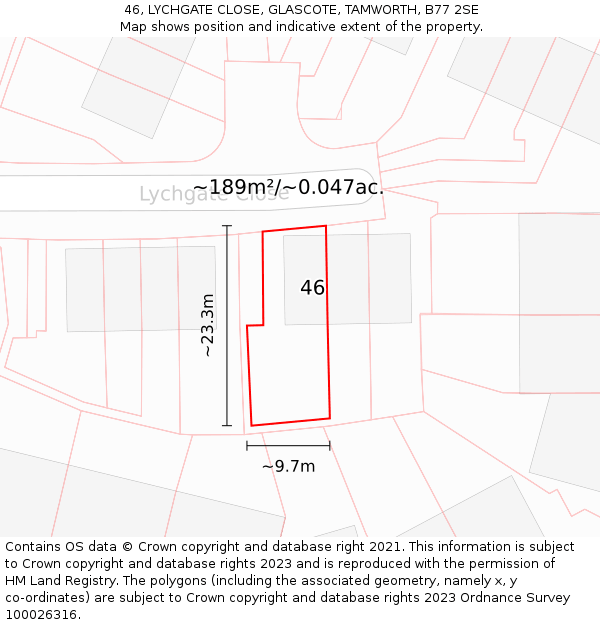 46, LYCHGATE CLOSE, GLASCOTE, TAMWORTH, B77 2SE: Plot and title map