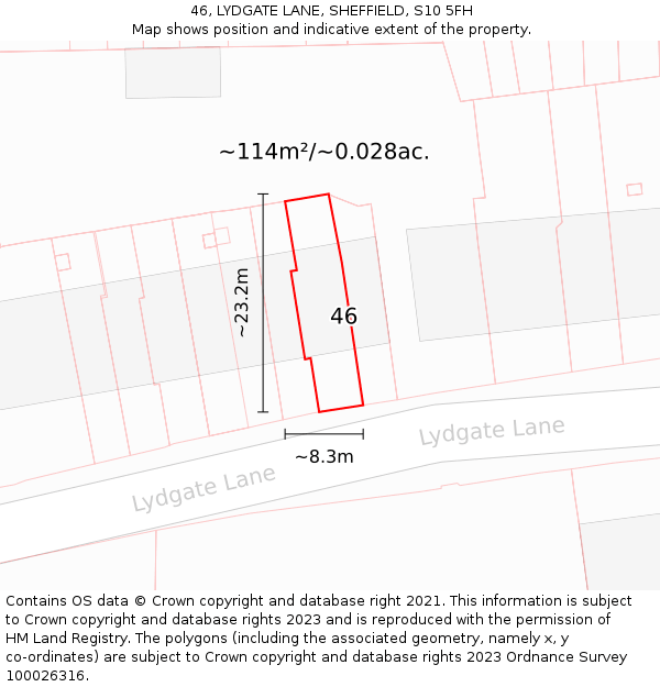 46, LYDGATE LANE, SHEFFIELD, S10 5FH: Plot and title map