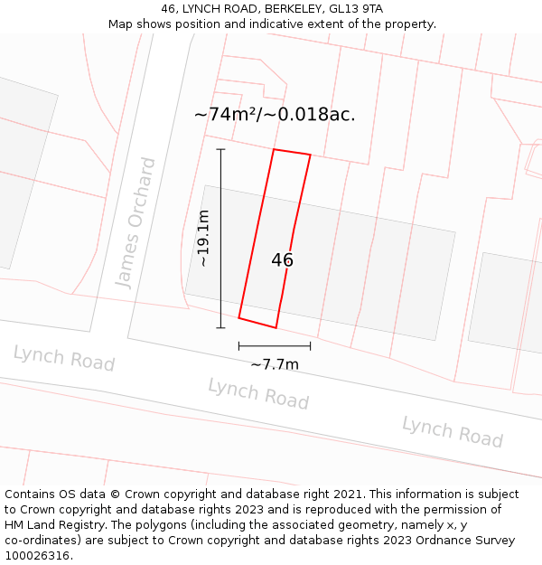 46, LYNCH ROAD, BERKELEY, GL13 9TA: Plot and title map