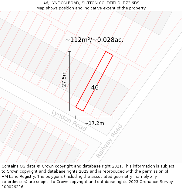 46, LYNDON ROAD, SUTTON COLDFIELD, B73 6BS: Plot and title map