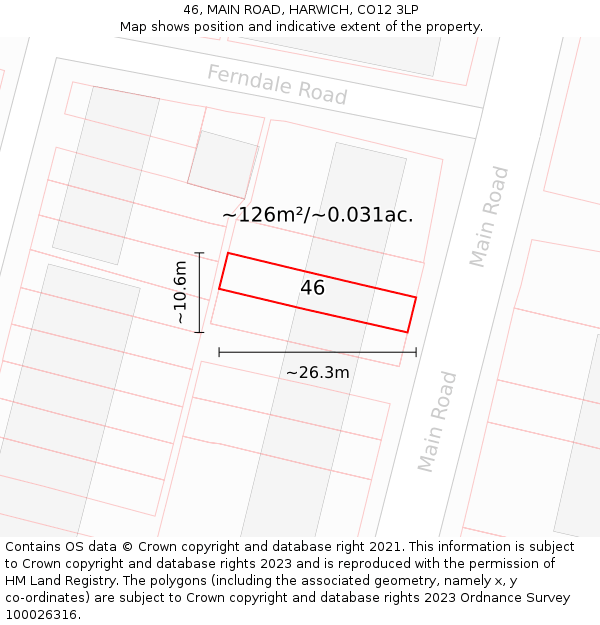 46, MAIN ROAD, HARWICH, CO12 3LP: Plot and title map