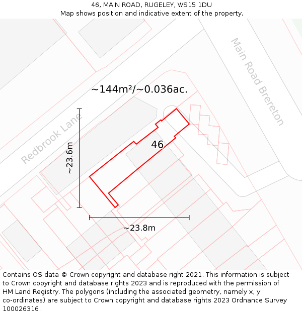 46, MAIN ROAD, RUGELEY, WS15 1DU: Plot and title map