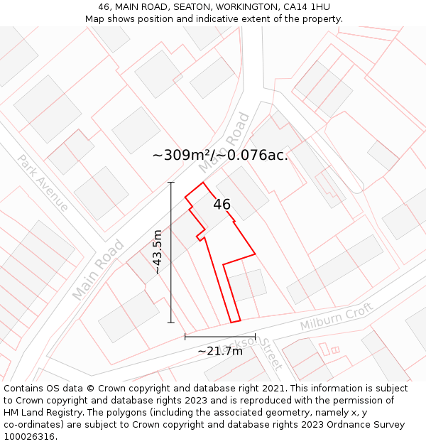 46, MAIN ROAD, SEATON, WORKINGTON, CA14 1HU: Plot and title map