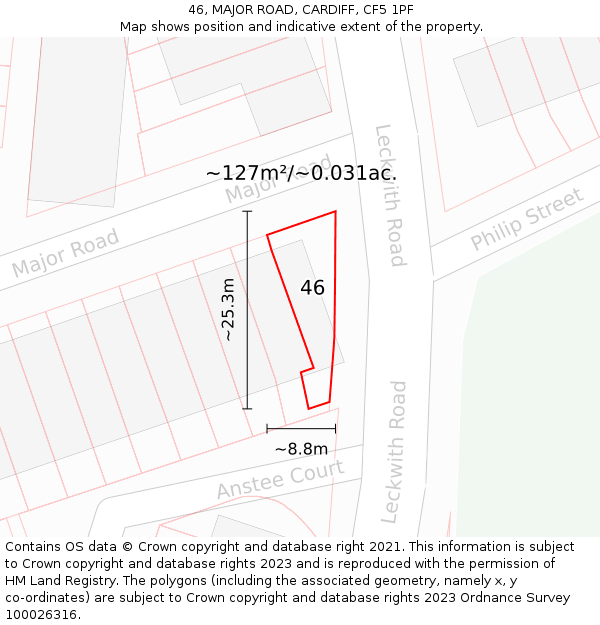 46, MAJOR ROAD, CARDIFF, CF5 1PF: Plot and title map