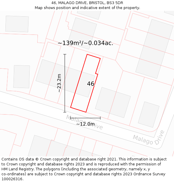 46, MALAGO DRIVE, BRISTOL, BS3 5DR: Plot and title map