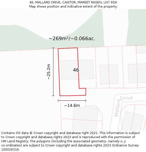 46, MALLARD DRIVE, CAISTOR, MARKET RASEN, LN7 6SA: Plot and title map