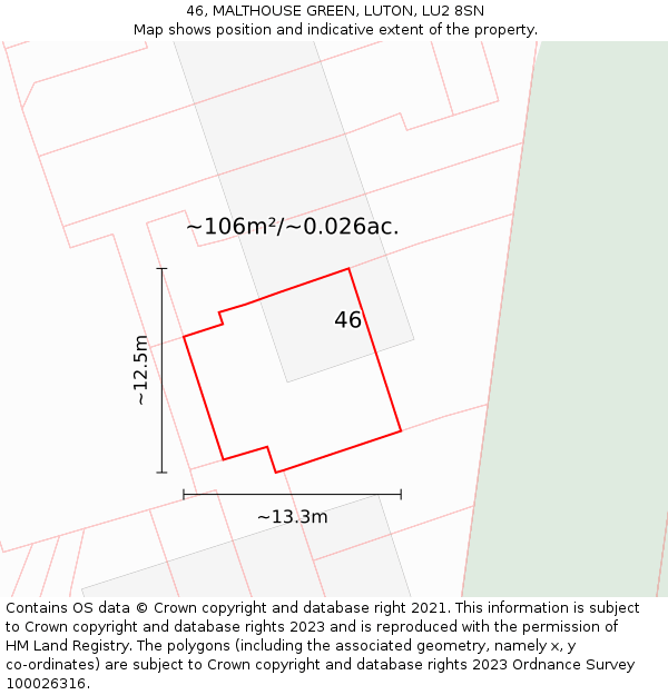 46, MALTHOUSE GREEN, LUTON, LU2 8SN: Plot and title map