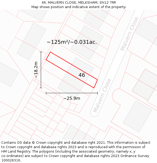 46, MALVERN CLOSE, MELKSHAM, SN12 7RR: Plot and title map