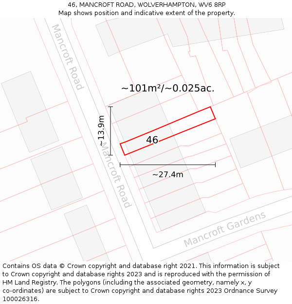 46, MANCROFT ROAD, WOLVERHAMPTON, WV6 8RP: Plot and title map
