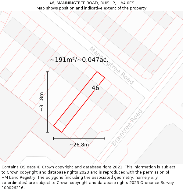 46, MANNINGTREE ROAD, RUISLIP, HA4 0ES: Plot and title map