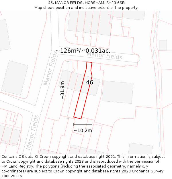 46, MANOR FIELDS, HORSHAM, RH13 6SB: Plot and title map