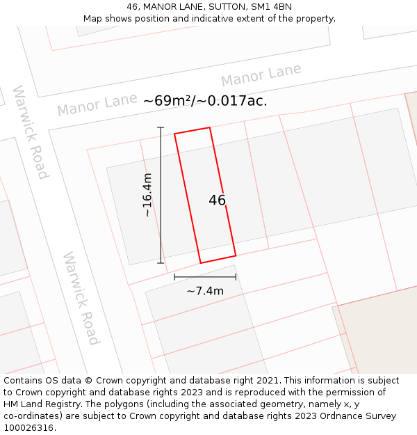 46, MANOR LANE, SUTTON, SM1 4BN: Plot and title map