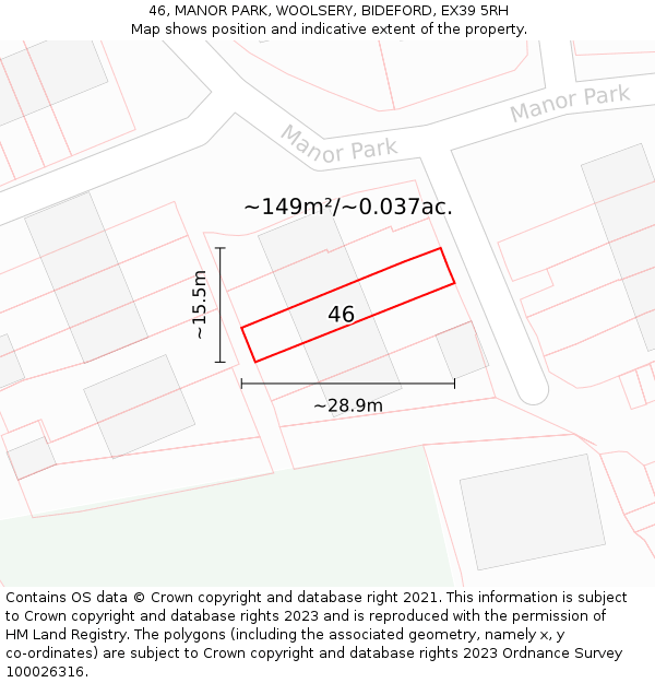 46, MANOR PARK, WOOLSERY, BIDEFORD, EX39 5RH: Plot and title map
