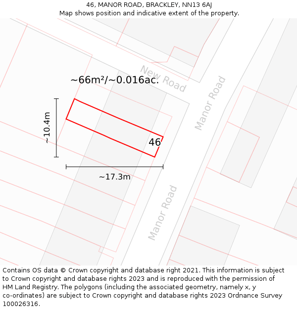 46, MANOR ROAD, BRACKLEY, NN13 6AJ: Plot and title map