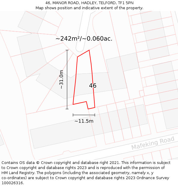 46, MANOR ROAD, HADLEY, TELFORD, TF1 5PN: Plot and title map