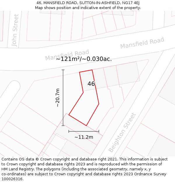 46, MANSFIELD ROAD, SUTTON-IN-ASHFIELD, NG17 4EJ: Plot and title map