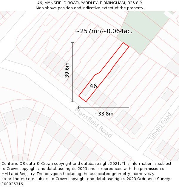 46, MANSFIELD ROAD, YARDLEY, BIRMINGHAM, B25 8LY: Plot and title map