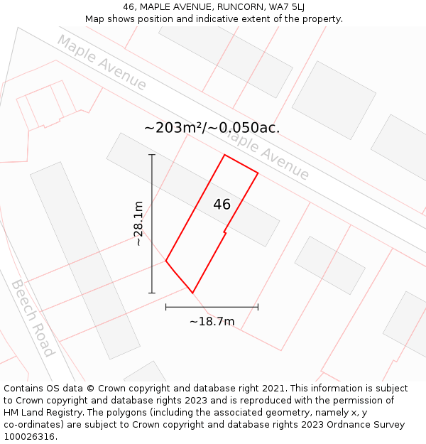 46, MAPLE AVENUE, RUNCORN, WA7 5LJ: Plot and title map
