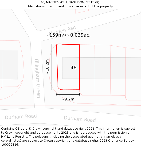 46, MARDEN ASH, BASILDON, SS15 6QL: Plot and title map
